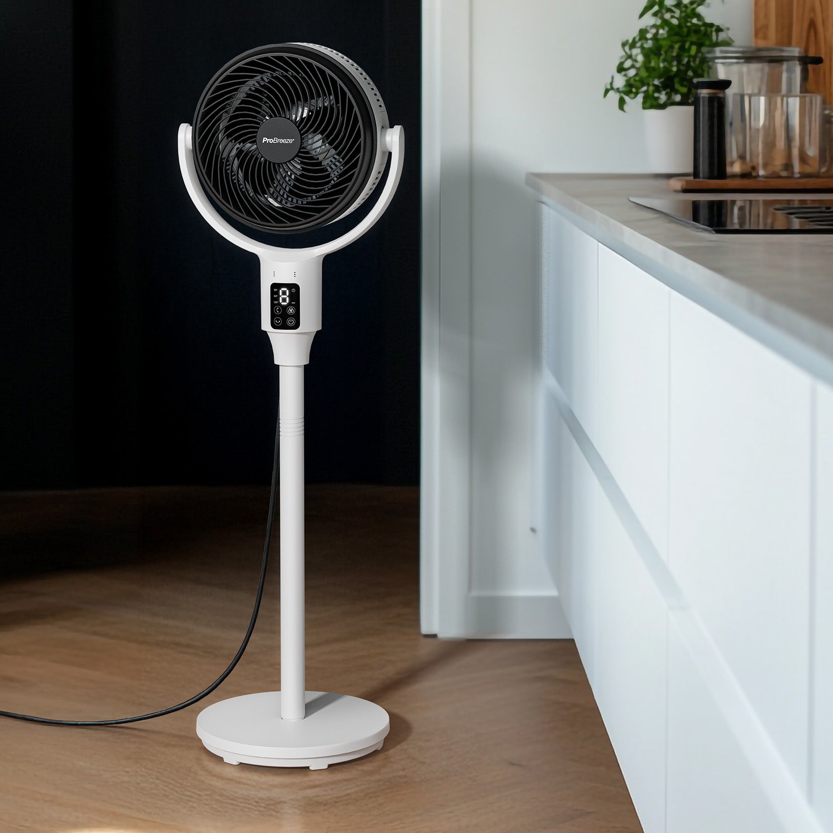 AirFlo™ 43" Smart Hybrid Pedestal Fan - Ultra-Quiet Air Circulator - White/Black
