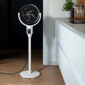 AirFlo™ 43" Hybrid Pedestal Fan - Ultra-Quiet Air Circulator - White/Black