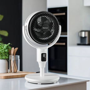 AirFlo™ 43" Hybrid Pedestal Fan - Ultra-Quiet Air Circulator - White/Black