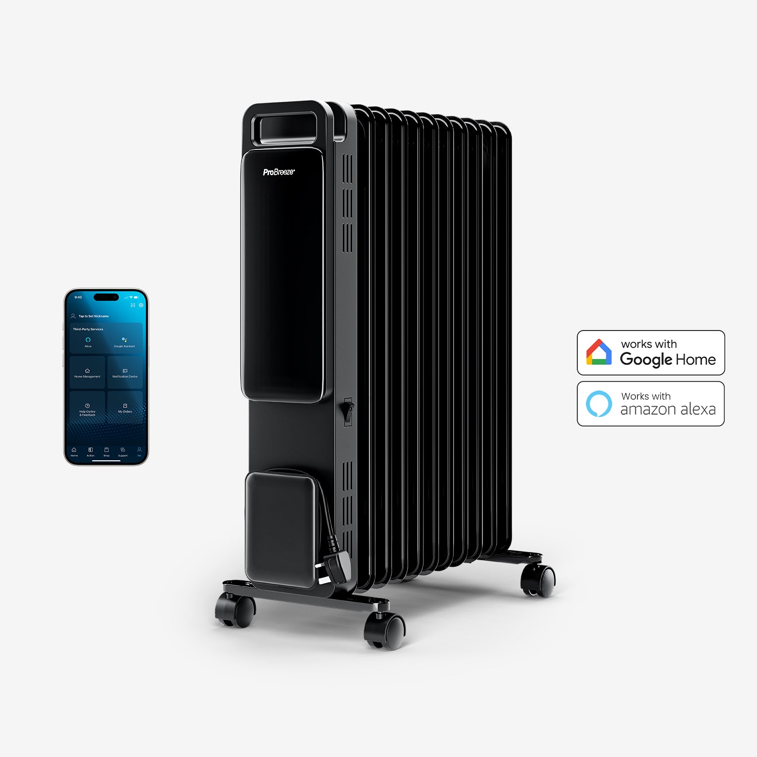 OmniWarm 2500W Oil Filled Radiator with Digital Display and Smart App Control - Black