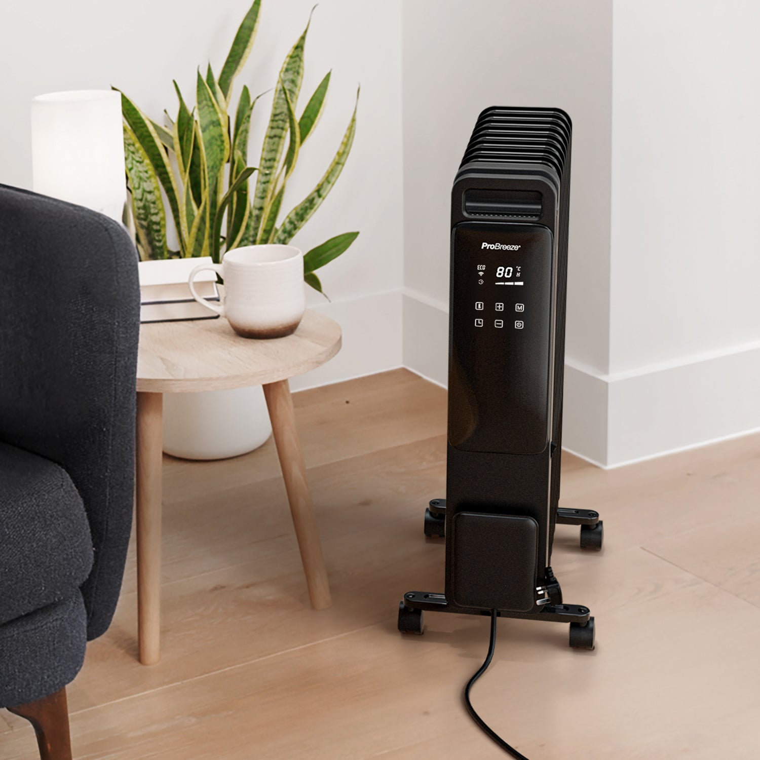 OmniWarm 2500W Oil Filled Radiator with Digital Display and Smart App Control - Black